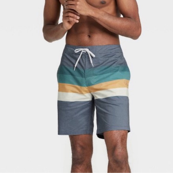 GOODFELLOW & CO. Striped Swim Board Shorts Trunks Size 42 Dadcore Resortwear - Picture 1 of 10